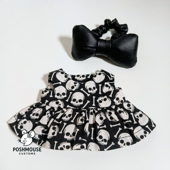 Labubu Halloween Skeleton Print Dress with Faux Leather Bow Outfit - Picture 5 of 7